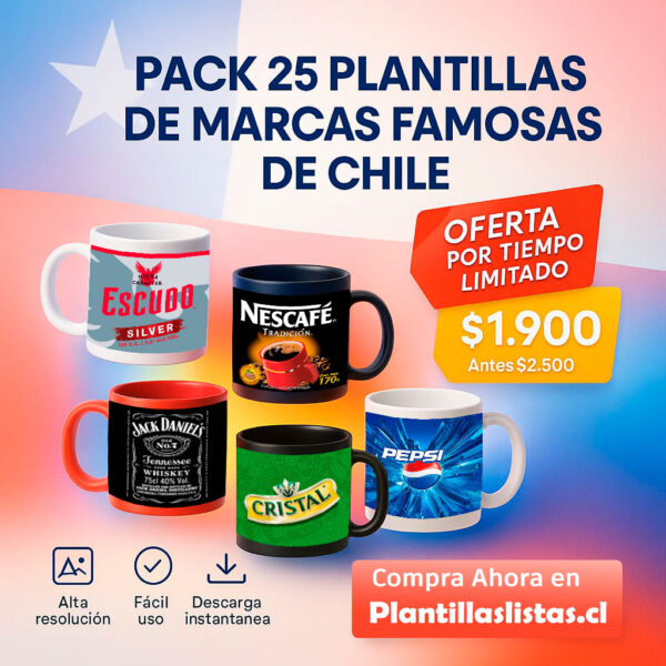 Pack 25 plantillas de Marcas Famosas para Tazas