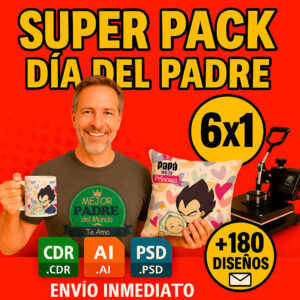 Super Pack Día del Padre: 180 Plantillas Sublimación + 3 Packs de Regalo (Tazas, Cojines y Poleras)