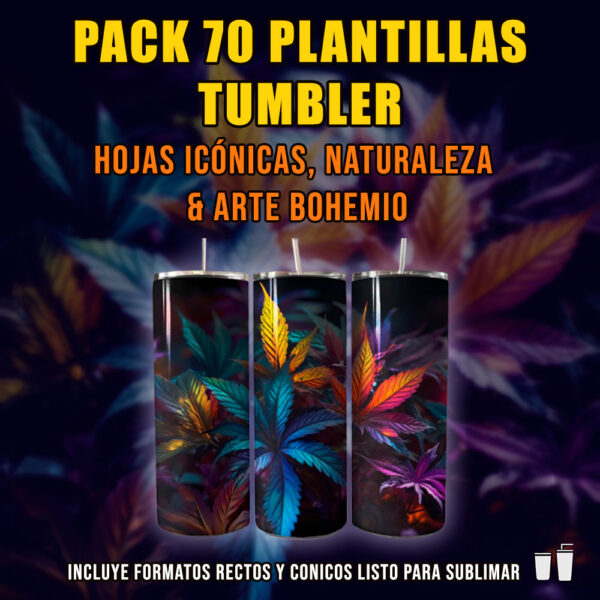 Pack 70 Plantillas para Tumblers Hojas Icónicas y Naturaleza (Cónicas y Rectas)